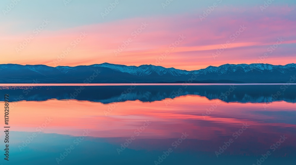 Fototapeta premium Serene Sunset Over Tranquil Lake with Colorful Reflection