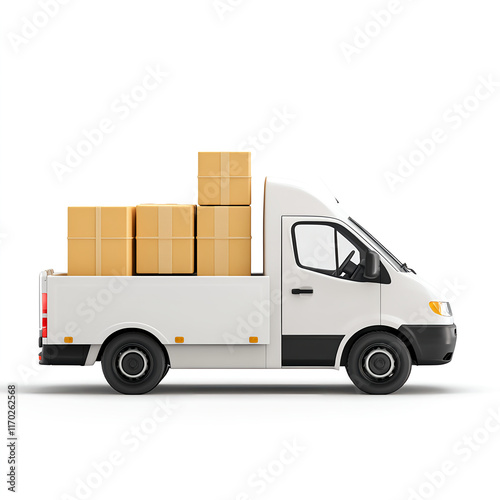logistics online trading automation concept. Delivery truck loaded with cardboard boxes, ready for transport.