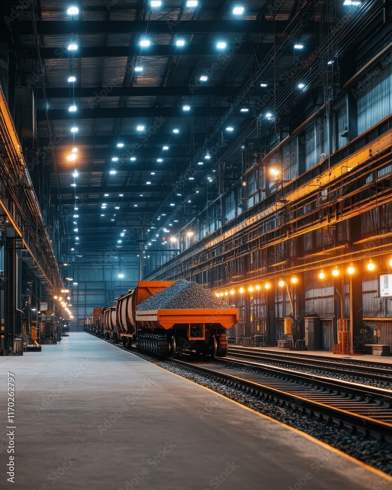 Fototapeta premium Hybrid transport vehicles efficiently moving raw materials in a sustainable logistics environment.