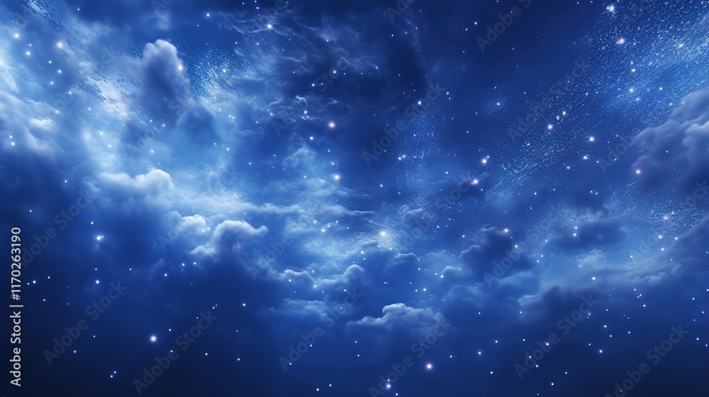 Naklejka premium Starry Night Sky with Clouds