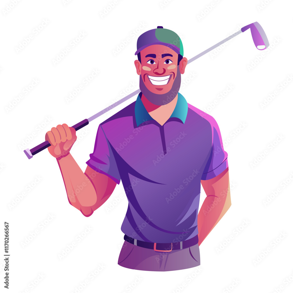 A flat illustration of smiling professional golfer
A flat illustration of smiling professional golfer