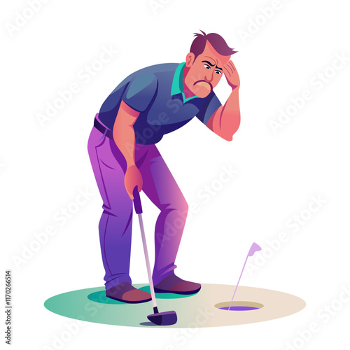 Worried man at missing shot, flat illustration

