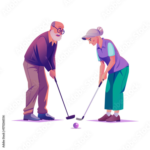 Seniors golfing illustration in flat style 

