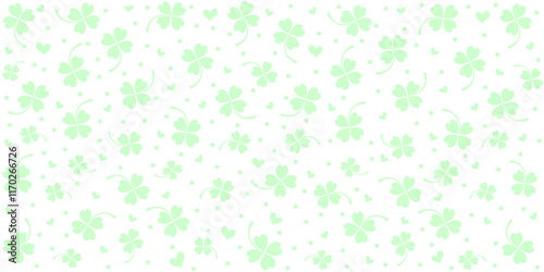 Happy Saint Patricks day. Seamless Pattern background with three - leaved shamrocks St. Patrick's day holiday symbol. Irish symbols of the holiday.17 march. Lucky green clover for Irish festival 