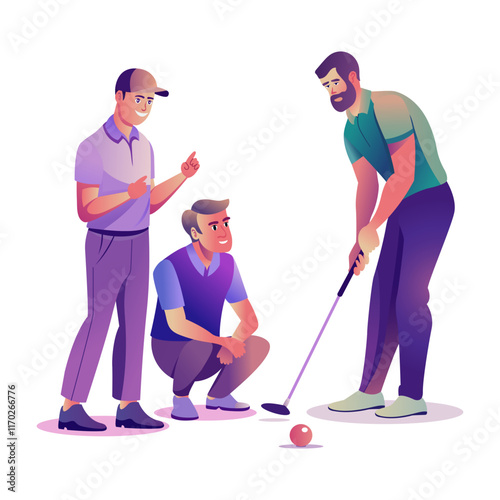 Flat style illustration of discussing golf crew
