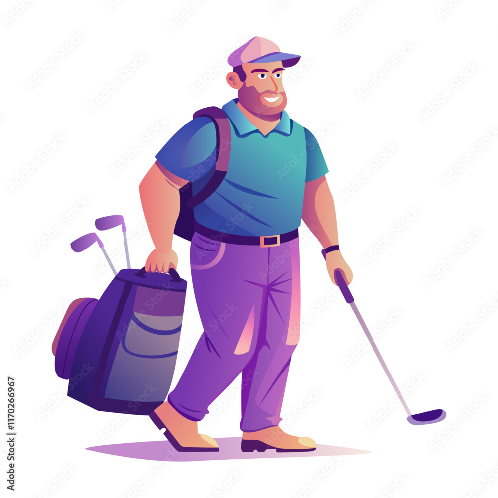 Tee player with a golfing kit, flat style illustration
Tee player with a golfing kit, flat style illustration