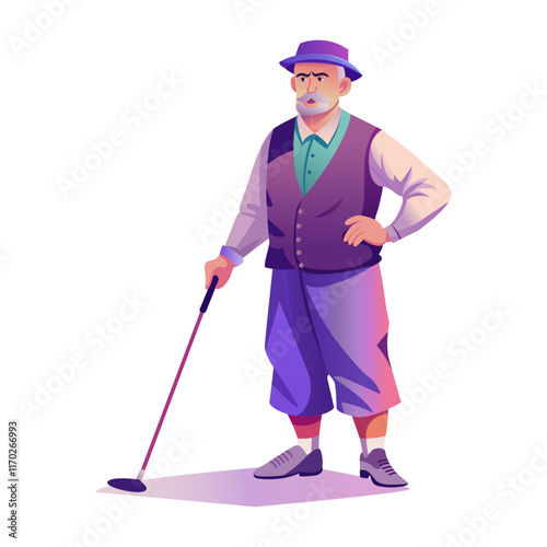 A flat character illustration of senior golf player 

