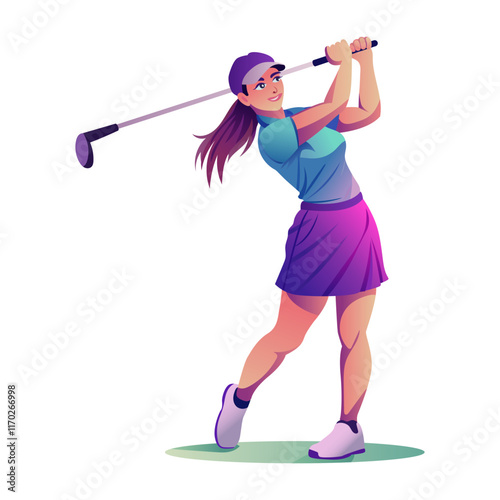 Woman hitting golf strike, flat style illustration

