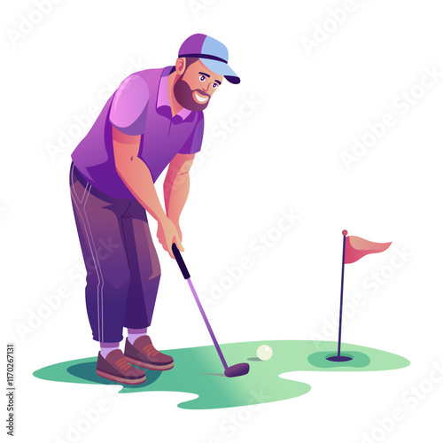 Man hitting golf aim, flat style illustration 

