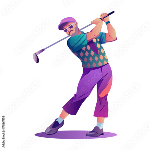 Man playing golf sport, flat style illustration 

