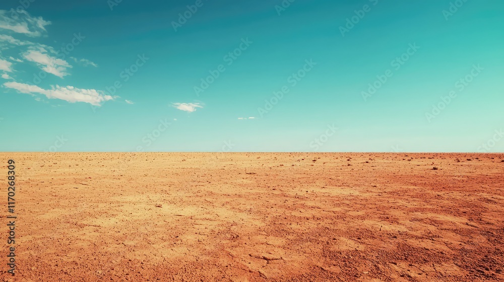 Fototapeta premium Vast Desert Landscape Under Clear Blue Sky with Cloud Patterns