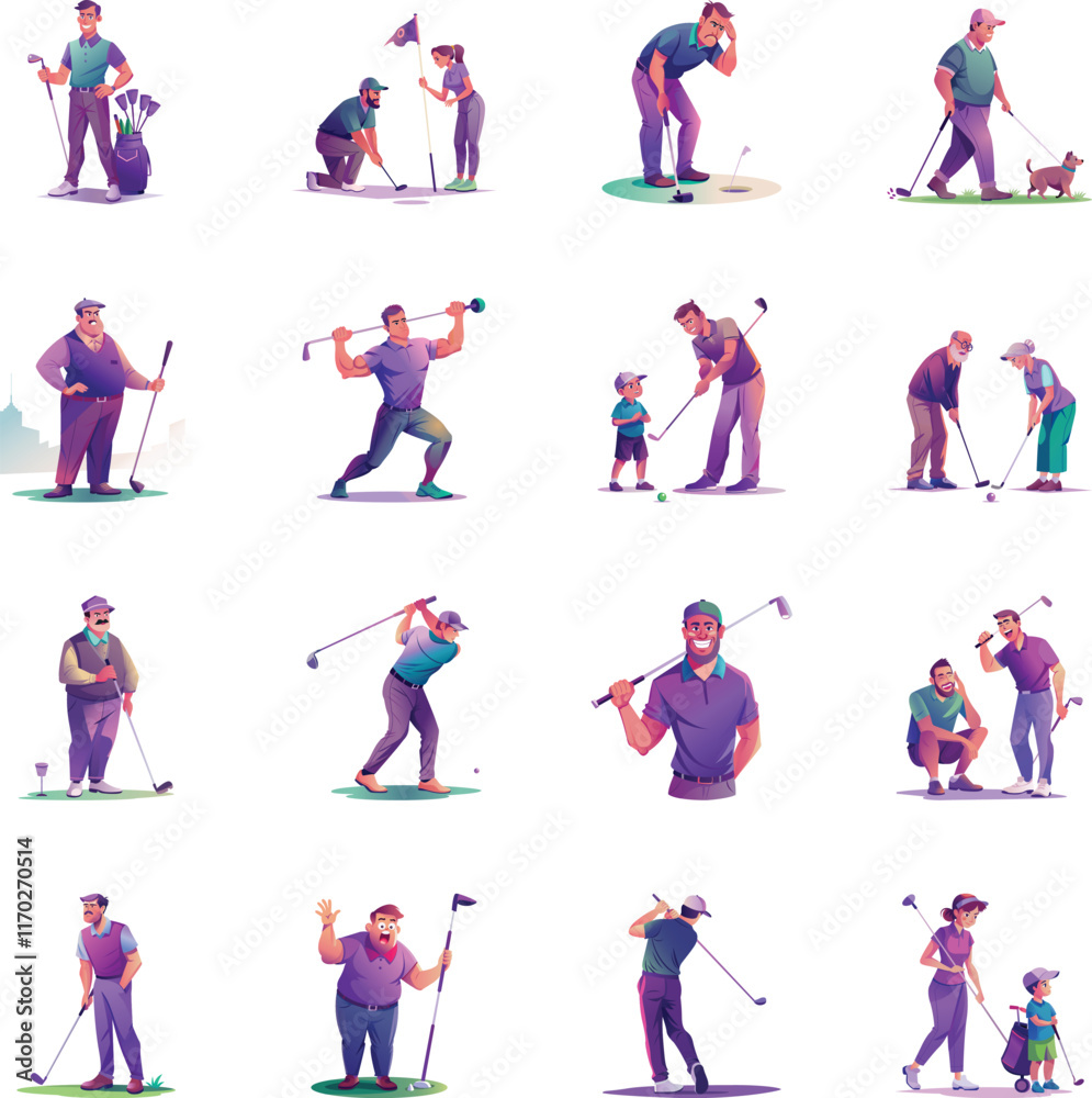 Fototapeta premium Set of Flat Style Golf Club Illustrations