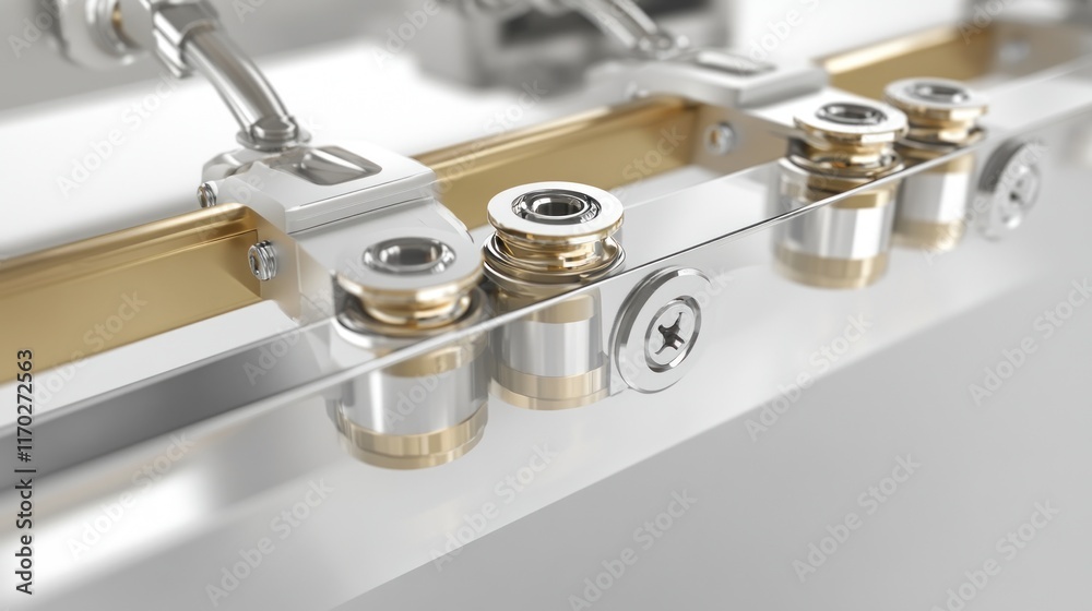 Close-up of metallic components showcasing precision engineering and assembly. Close-up of metallic components showcasing precision engineering and assembly.