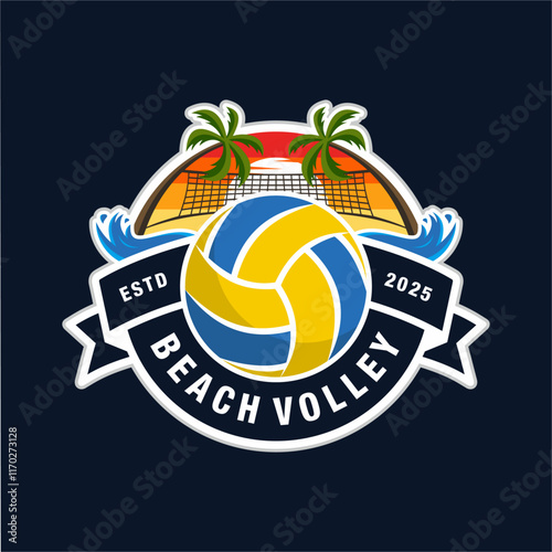 Beach volley logo template vector illustration