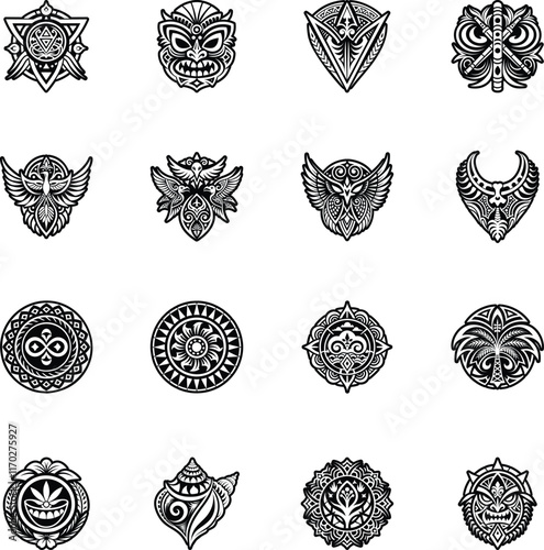 Collection of Glyph Style Polynesian Symbols Icons 

