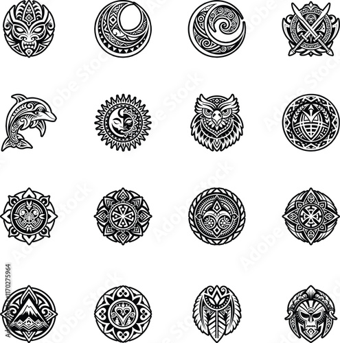 Collection of Glyph Style Polynesian Symbols Icons 

