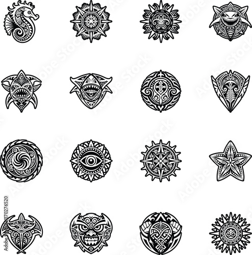 Collection of Glyph Style Indigenous Symbols Icons 

