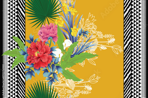 Dynamic textile borders infused with floral and ornamental elegance.