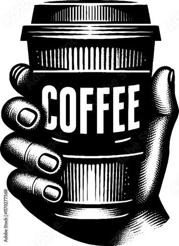 black and white graphic image of a cup of coffee for coffee shop