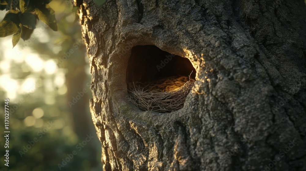 Fototapeta premium Nest in Tree with Soft Light and Natural Textures