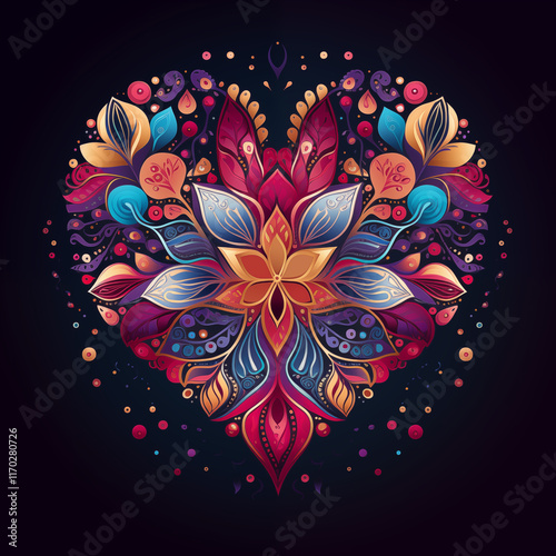 Geometric Heart Mandala with Ornamental Details for Valentine's Decor