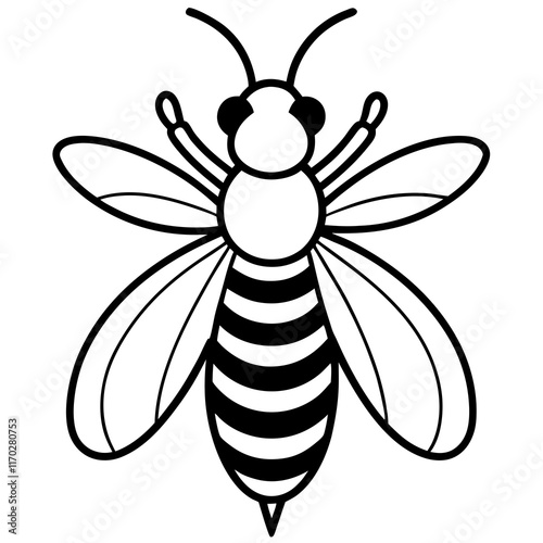 Cute Silhouette of a Bee line art vector cartoon illustration