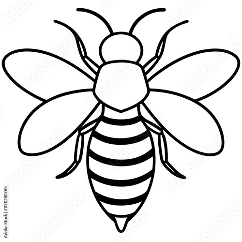 Cute Silhouette of a Bee line art vector cartoon illustration