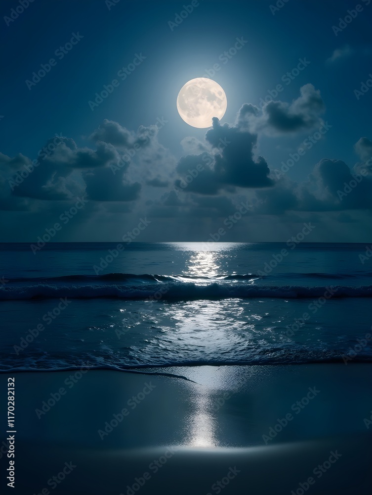 Serene full moon over tropical ocean Serene full moon over tropical ocean