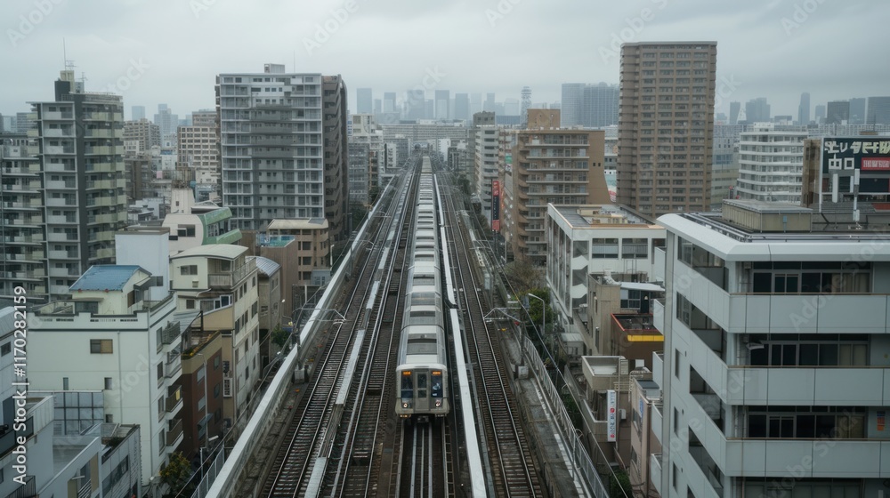 Fototapeta premium Elevated Train View of Tokyo's Urban Landscape