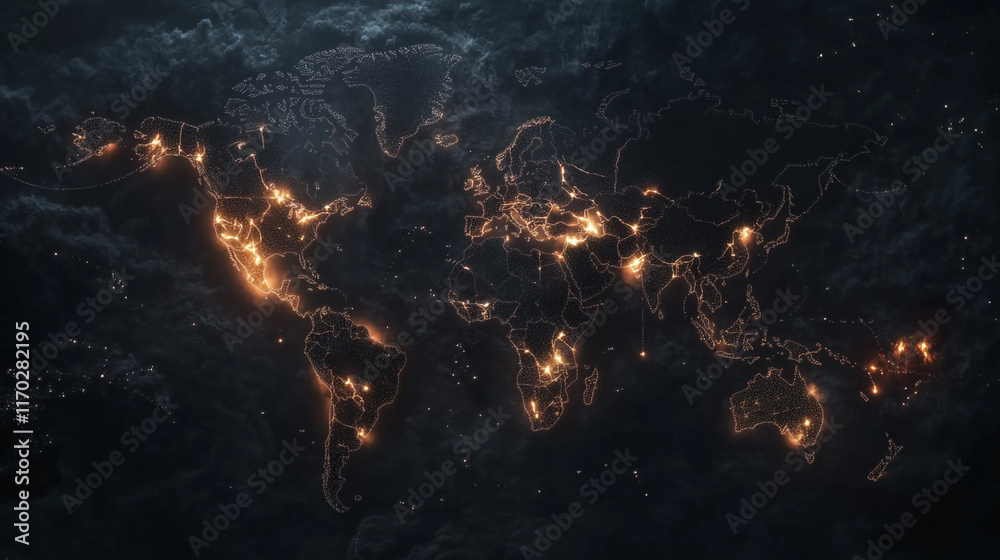 The glowing neon light effect world map is a collection of information, A glowing map of the world showcasing with various data connected lines and dots, symbolizing global communications concept map. The glowing neon light effect world map is a collection of information, A glowing map of the world showcasing with various data connected lines and dots, symbolizing global communications concept map.