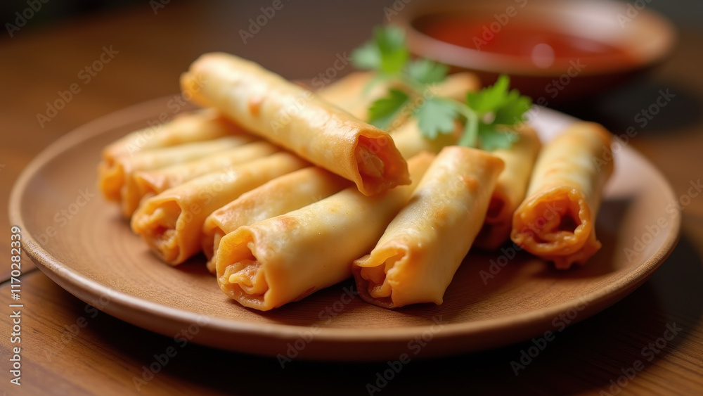 Crispy Fried Spring Rolls, Asian Food - Close-up food photography Crispy Fried Spring Rolls, Asian Food - Close-up food photography
