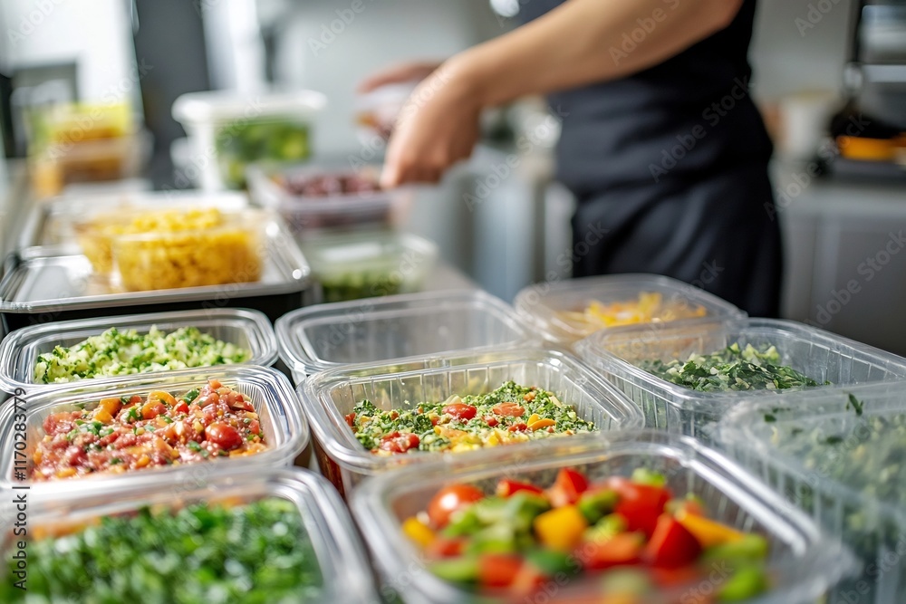 Obraz premium Organized Home Kitchen of a Meal Prep Entrepreneur Showcasing Colorful Healthy Dishes