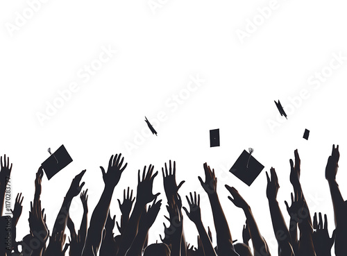 Silhouette of hands and graduation caps Graduation Celebration university students on white background.PNG