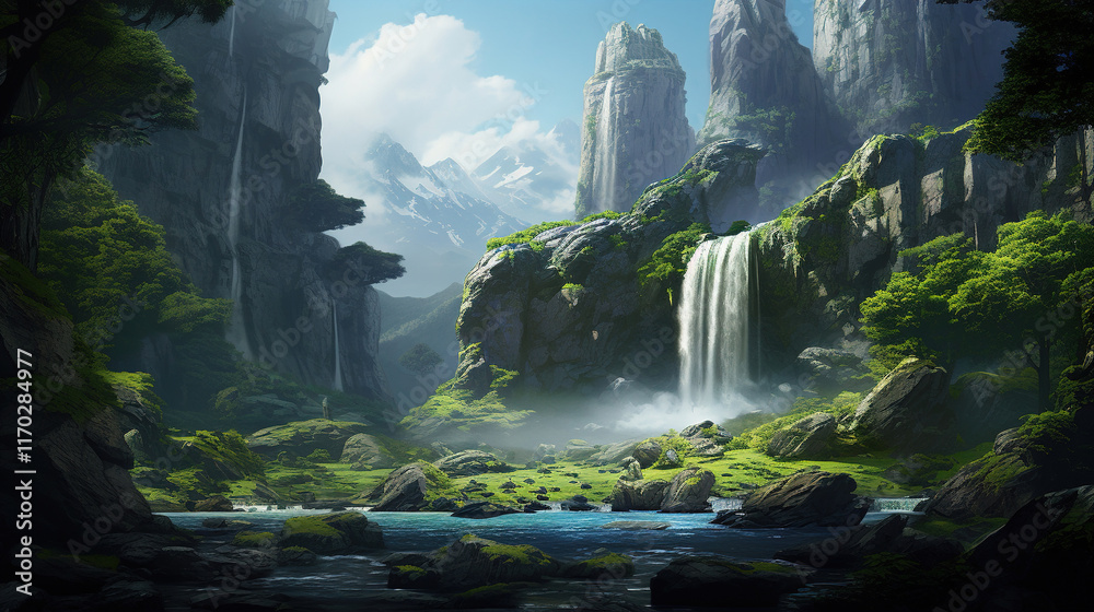 Enchanted Valley Waterfall Landscape Enchanted Valley Waterfall Landscape