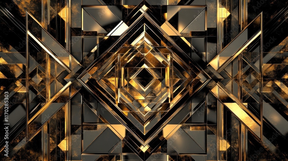 Fototapeta premium Abstract geometric gold and black metallic pattern.