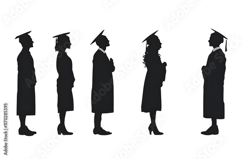Silhouette of happy students celebrating their Graduation isolated on white background.PNG