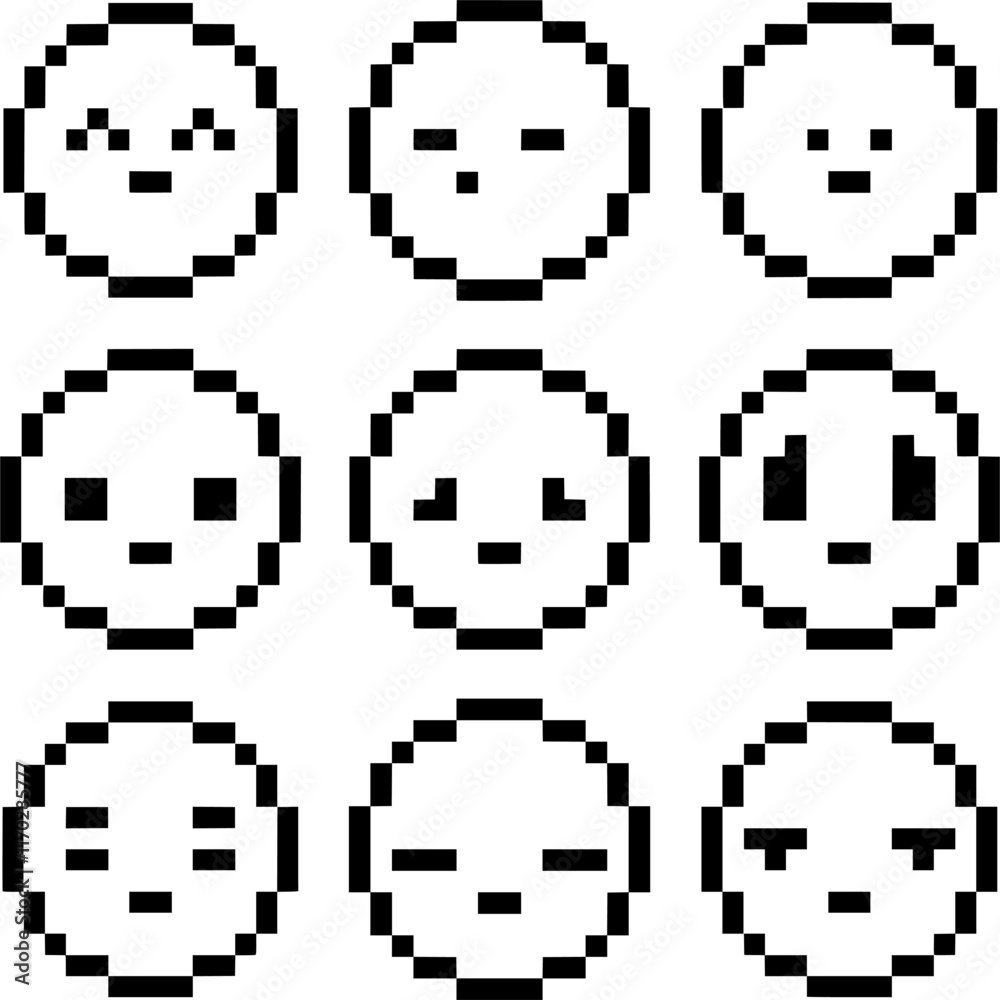 set of emoticons in pixel art set of emoticons in pixel art