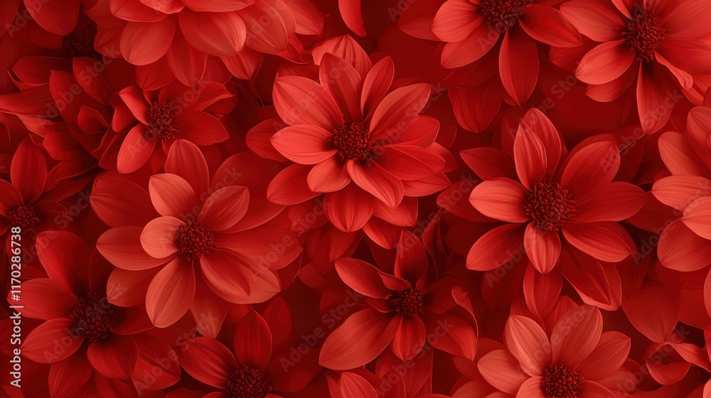 A vibrant arrangement of red flowers creates a stunning and rich tapestry, evoking feelings of love and passion.