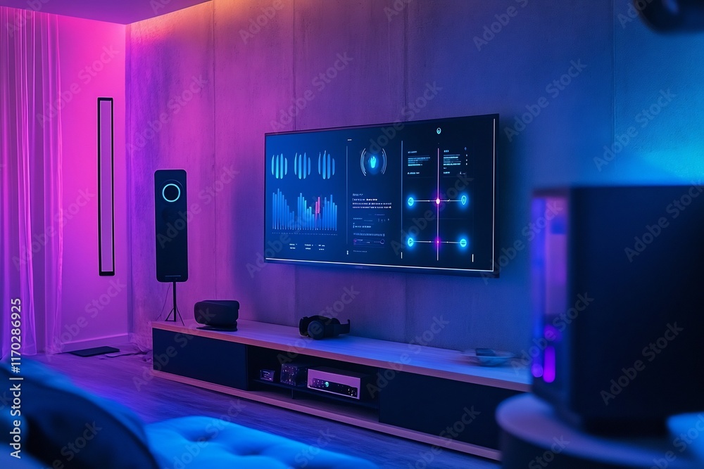 A Futuristic Smart Home Setup with Connected IoT Devices and Ambient Lighting for a Minimal A Futuristic Smart Home Setup with Connected IoT Devices and Ambient Lighting for a Minimal