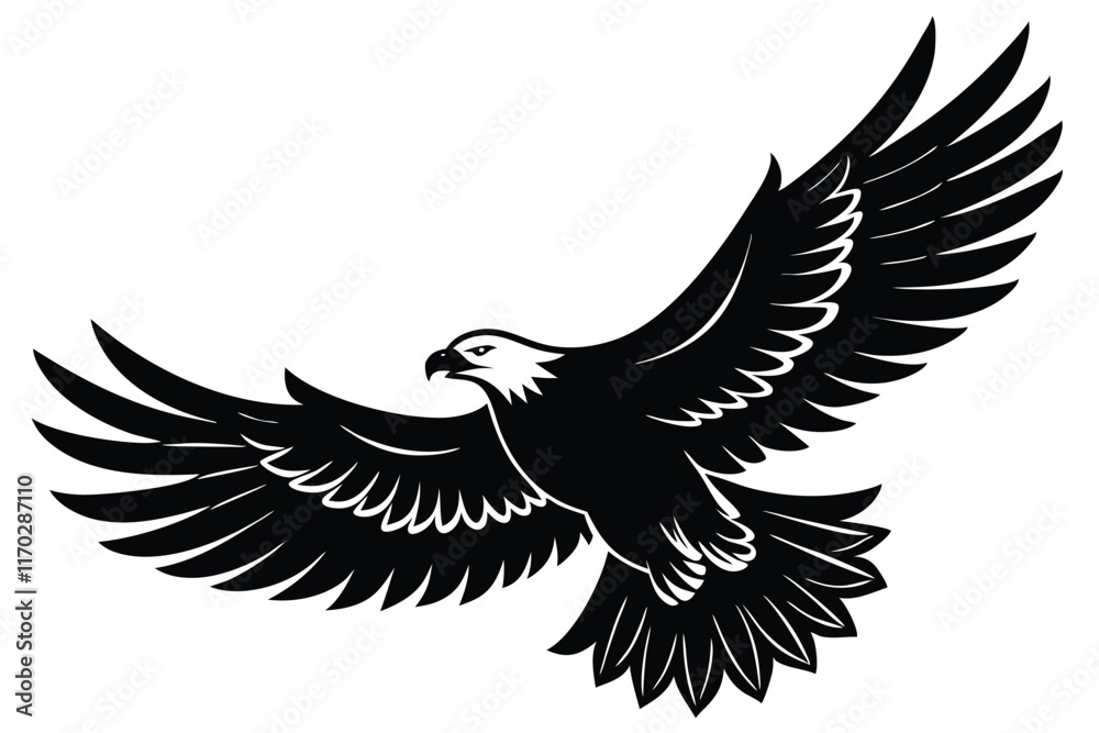 Flying Bald Eagle black and white Silhouette vector, A Bald Eagle black Silhouette Vector isolated on a white background Flying Bald Eagle black and white Silhouette vector, A Bald Eagle black Silhouette Vector isolated on a white background