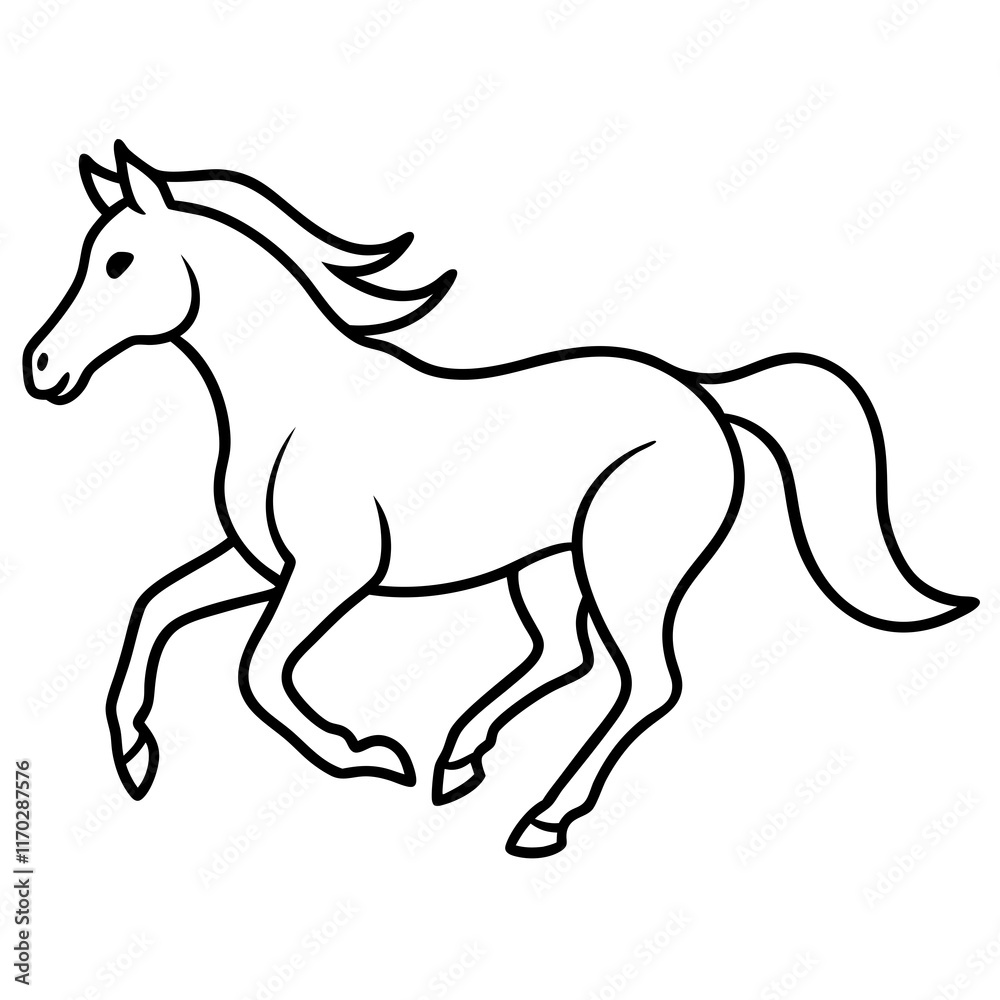 Cute Silhouette of a Horse runing line art vector cartoon illustration Cute Silhouette of a Horse runing line art vector cartoon illustration
