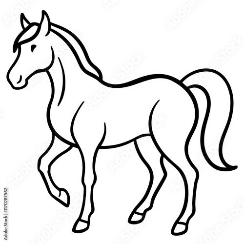 Cute Silhouette of a Horse line art vector cartoon illustration