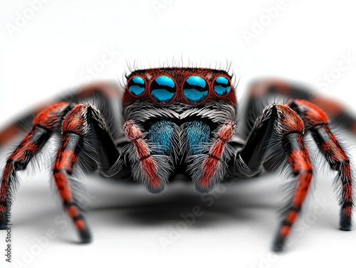 A close up of a jumping spider with blue eyes photo