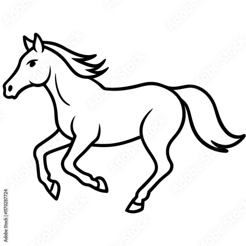 Cute Silhouette of a Horse runing line art vector cartoon illustration photo