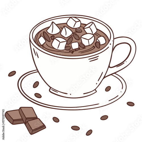 Hot Chocolate with Marshmallows and Chocolate Shavings. Perfect for: Winter Nights, Holiday Seasons, Cozy Gatherings