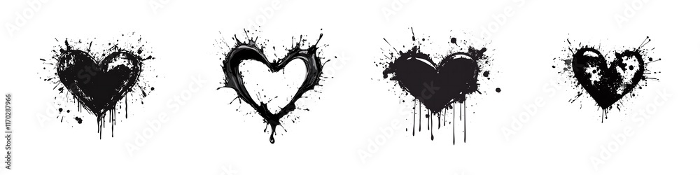 Heart Shape Created from Black Splashes - PNG Set Isolated on Transparent Background Heart Shape Created from Black Splashes - PNG Set Isolated on Transparent Background