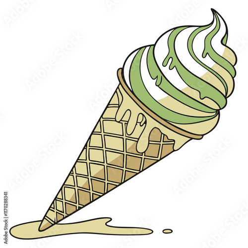 Green Tea Ice Cream Cone with Matcha Sauce. Perfect for: Summer Treats, Japanese Festivals, Dessert Cafes