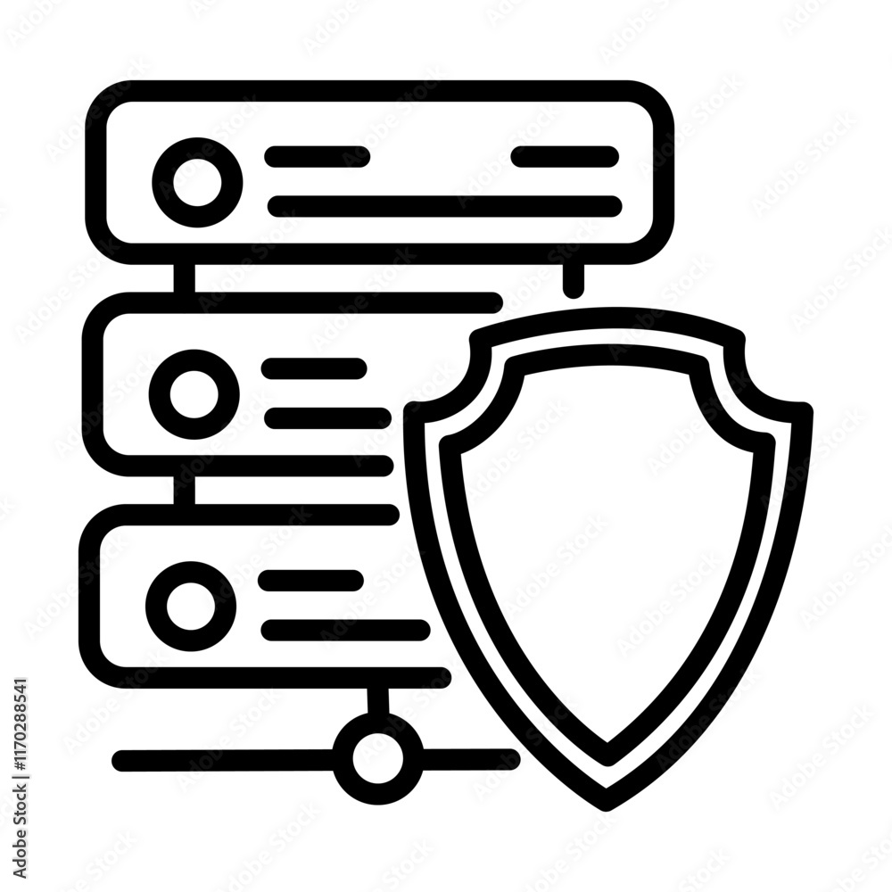 Secure Data or Protect Server Icon – Shield with Server Symbol Representing Data and Server Protection Secure Data or Protect Server Icon – Shield with Server Symbol Representing Data and Server Protection