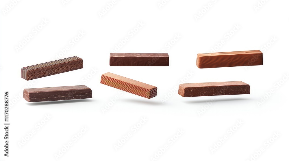 Chocolate bar flying in mid air isolated on white background Chocolate bar flying in mid air isolated on white background