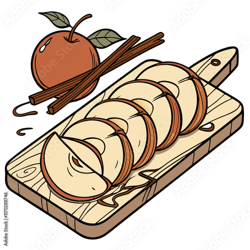 Caramelized Apple Slices on Wooden Board. Perfect for: Autumn Festivals, Dessert Buffets, Cozy Gatherings